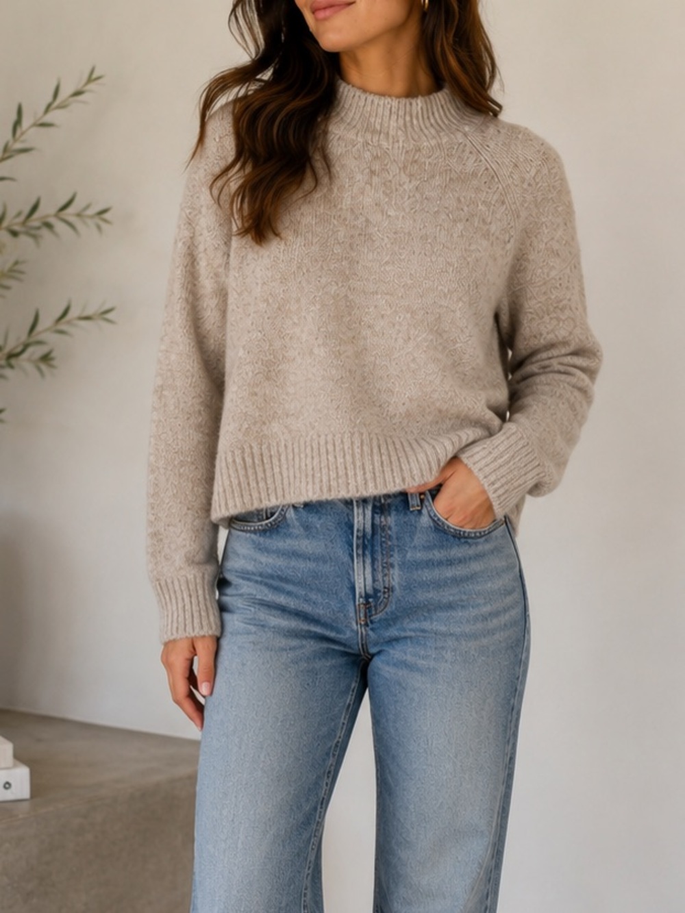 Banana Republic Oatmeal Mock Neck Wool Blend Sweater